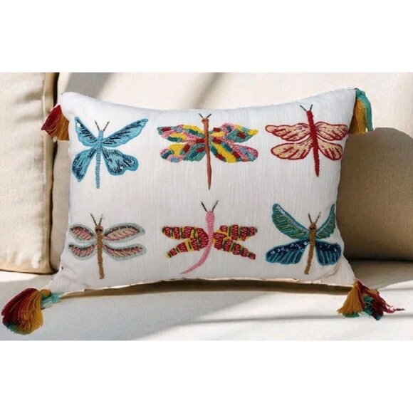 Studio D Beaded Embroidered Dragonfly Throw Pillow Tassels 20 x 13 Dillards - Picture 1 of 7